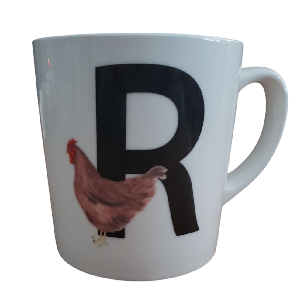 R Monogrammed Chicken Mug Porcelain Ceramic 4" Large Mug Glass Drinkware